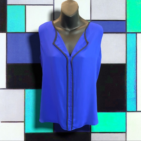 Wrapper Tops Wrapper Womens Top Sleeveless Stretch Blue Black Size